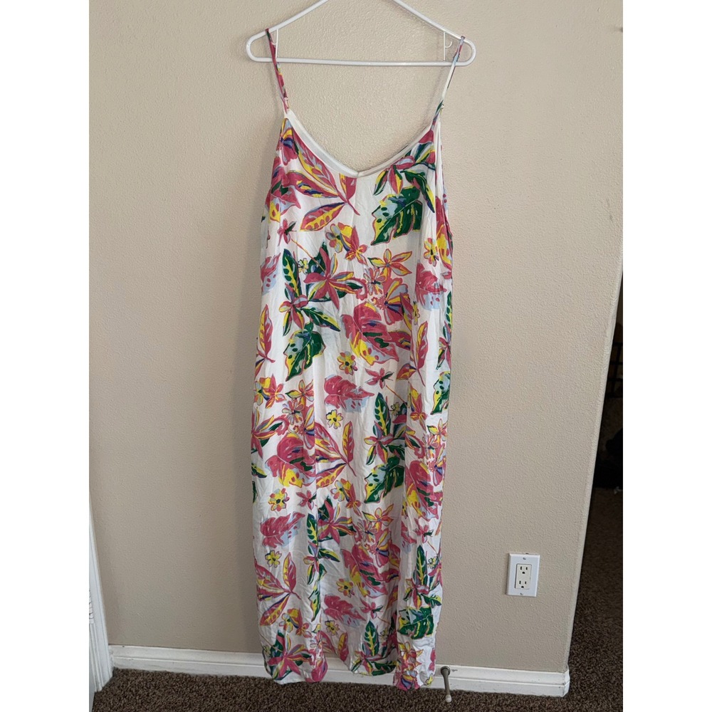 Emily Wonder Womens Tropical Floral Maxi Dress White Pink Green 3X Sleeveless